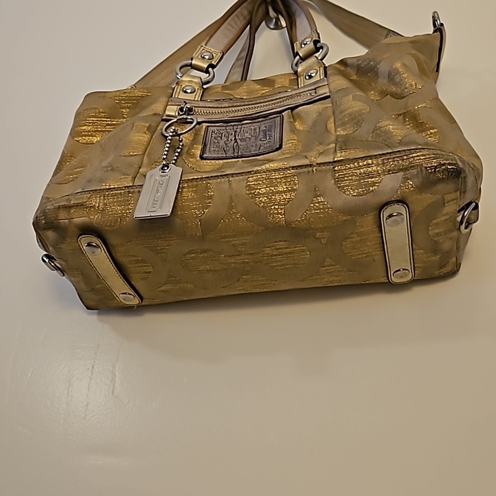 VTG COACH Y2k Gold Poppy Signature Logo Cloth Satchel Bag - Picture 6 of 16